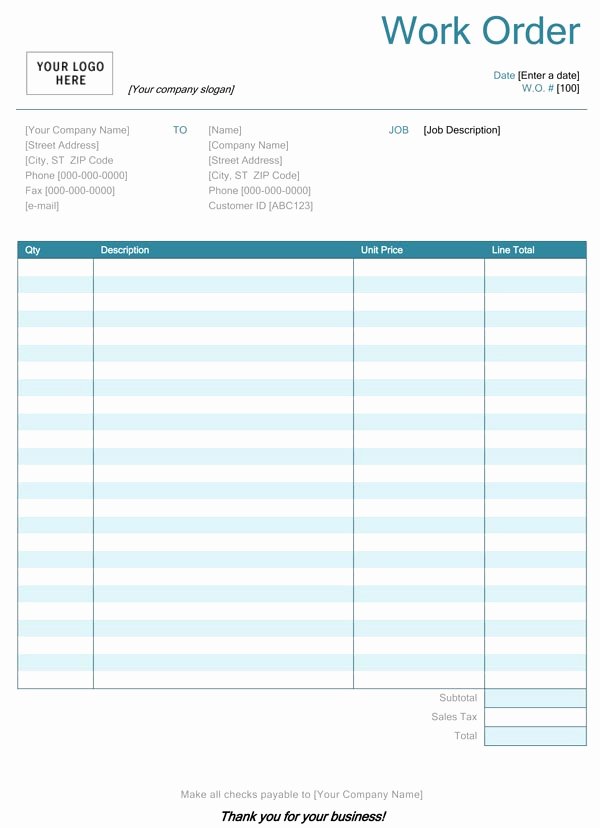 Blank order form Template Awesome Blank Work order
