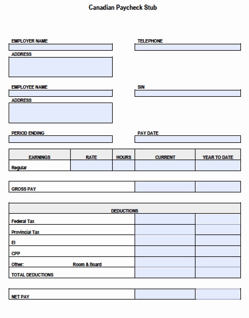 Blank Pay Stub Template Fresh Download Canadian Pay Stub form