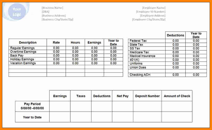 Blank Pay Stub Template Pdf Awesome 9 Pay Stub Template Excel