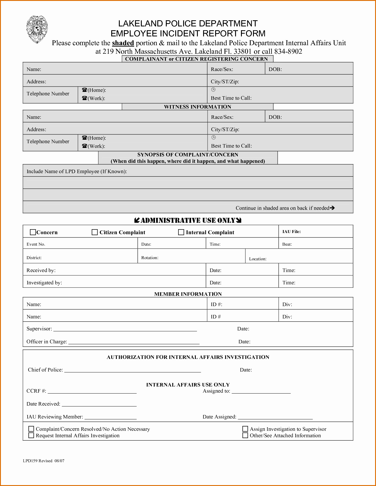 Blank Police Report Template Luxury 8 Blank Police Report