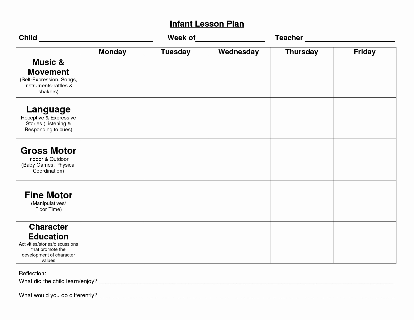 Blank toddler Lesson Plan Template New Infant Blank Lesson Plan Sheets