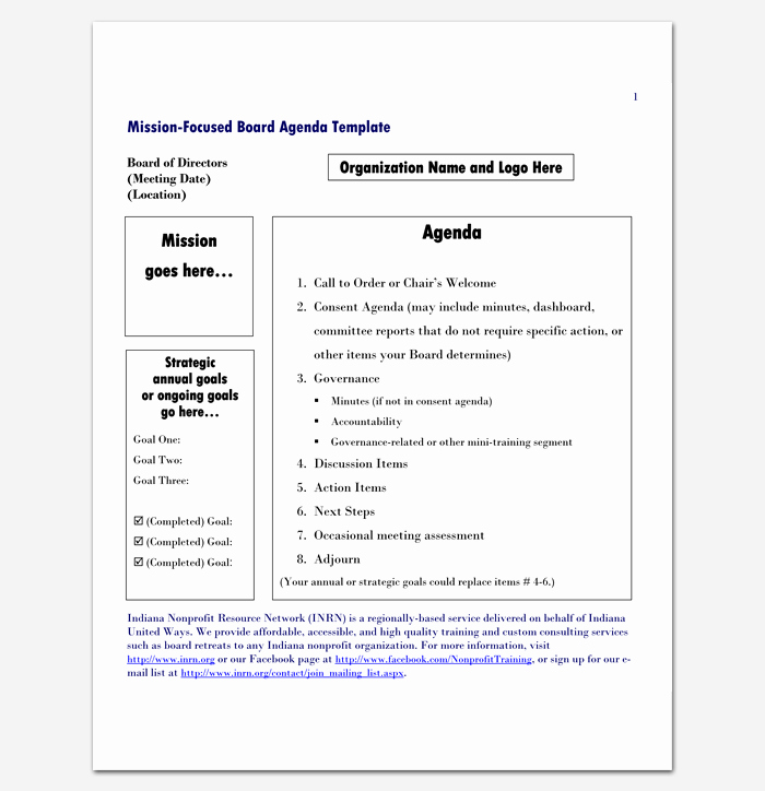 Board Meeting Agenda Template Fresh Meeting Outline Template 13 formats Examples and Samples