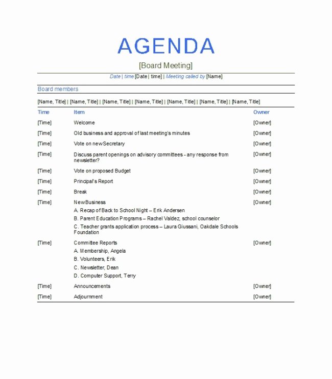 Board Meeting Agenda Template Lovely Excellent Agenda Board Meeting Template Example with