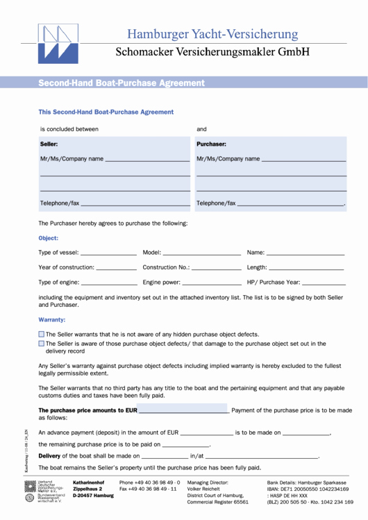 Boat Purchase Agreement Template Beautiful Second Hand Boat Purchase Agreement Printable Pdf