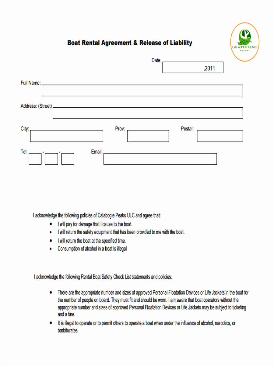 Boat Purchase Agreement Template Lovely 25 Liability forms In Pdf