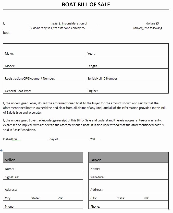 Boat Purchase Agreement Template Unique Free Printable Boat Bill Sale form Generic