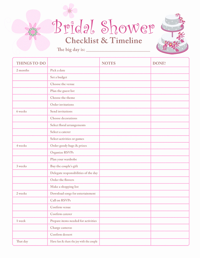 Bridal Shower Checklist Template Awesome Printable Checklists Bridal Shower Checklist