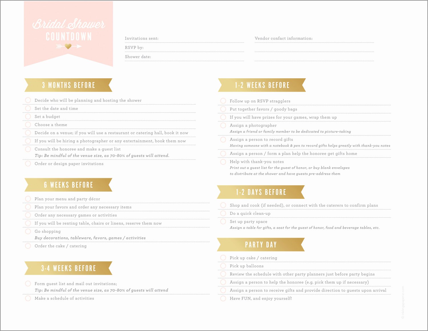 Bridal Shower Checklist Template Best Of Free Printables for Bridal Shower Planning