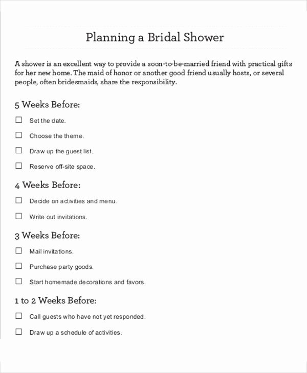 Bridal Shower Checklist Template Unique Bridal Shower Gift List Templates 5 Free Word Pdf