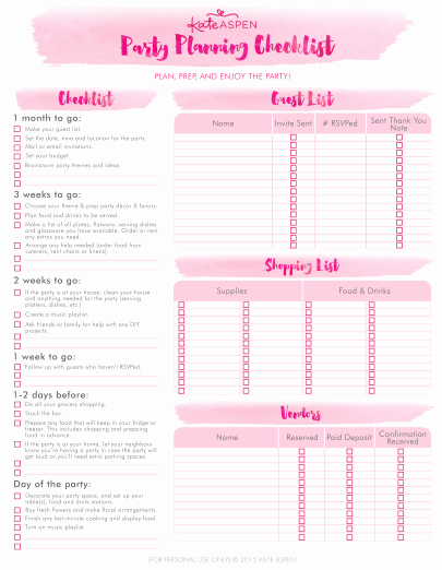 Bridal Shower Checklist Template Unique Party Checklist Everything You Need for A Stress Free