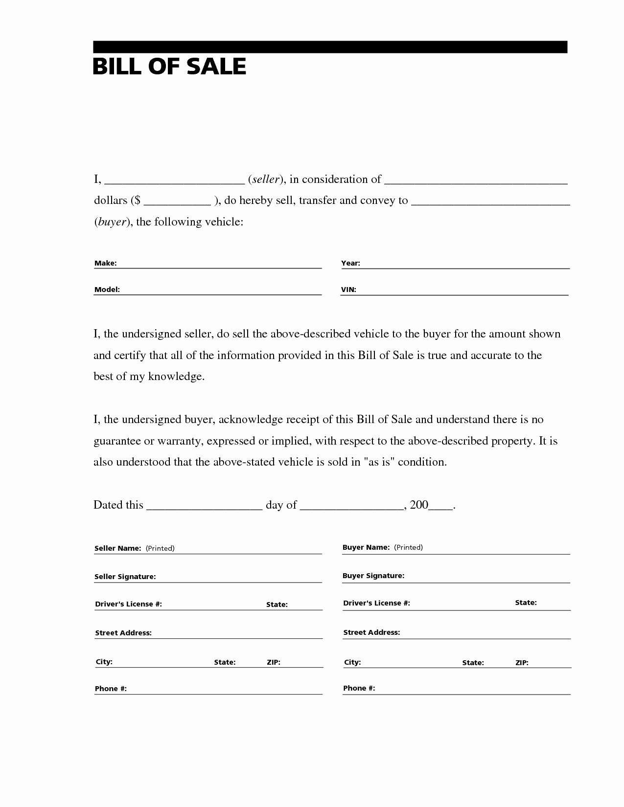 Business Bill Of Sale Template New Free Printable Free Car Bill Of Sale Template form Generic