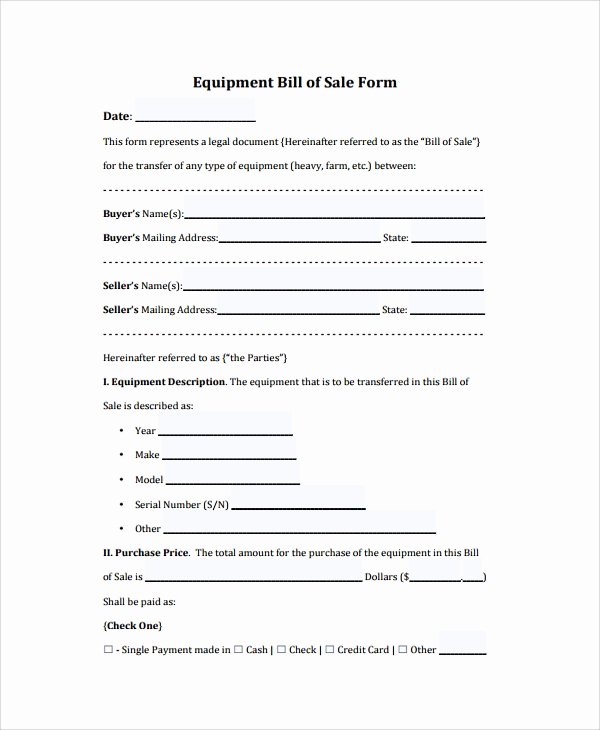Business Bill Of Sale Template Unique Sample Equipment Bill Of Sale 6 Documents In Pdf Word