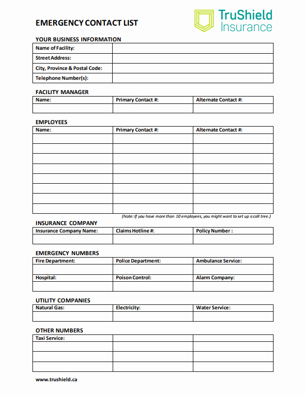 Business Contact List Template Lovely Creating An Emergency Contact List for Your Business