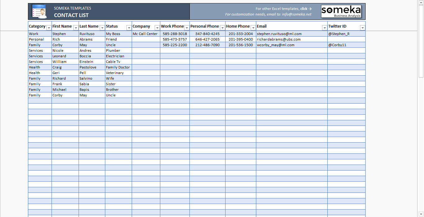 Business Contact List Template New Contact List Template In Excel