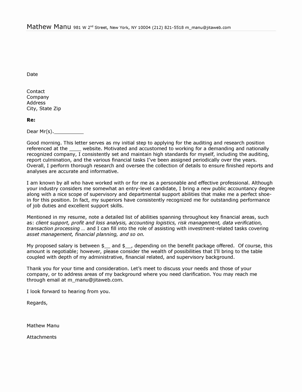 Business Cover Letter Template Awesome Cover Letter Example for Auditor