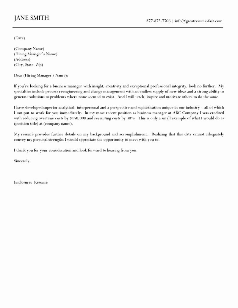 Business Cover Letter Template New Business Manager Cover Letter