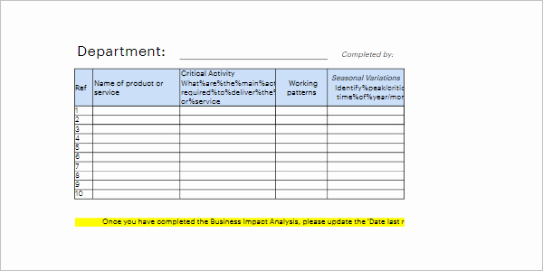 Business Impact Analysis Template Excel Beautiful Business Impact Analysis Template Excel