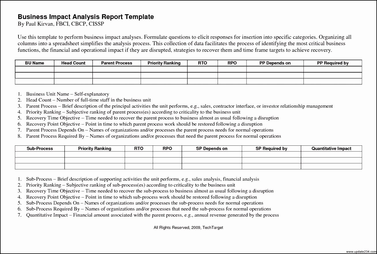Business Impact Analysis Template Excel Elegant Business Impact Analysis Report Template Template