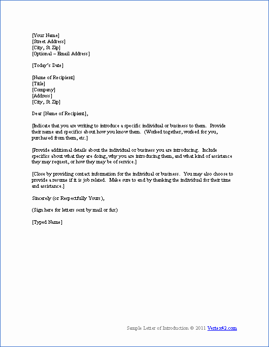 Business Introduction Letter Template Lovely Free Letter Of Introduction Template