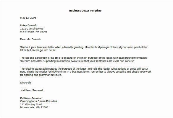 Business Letter Template Word Fresh Business Letter format Word