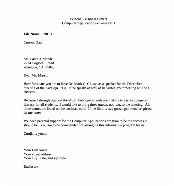 Business Letter Template Word Lovely Sample Personal Business Letter 9 Documents In Pdf Word