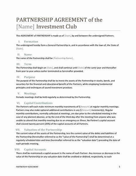Business Partnership Agreement Template Free Fresh Partnership Agreement Template