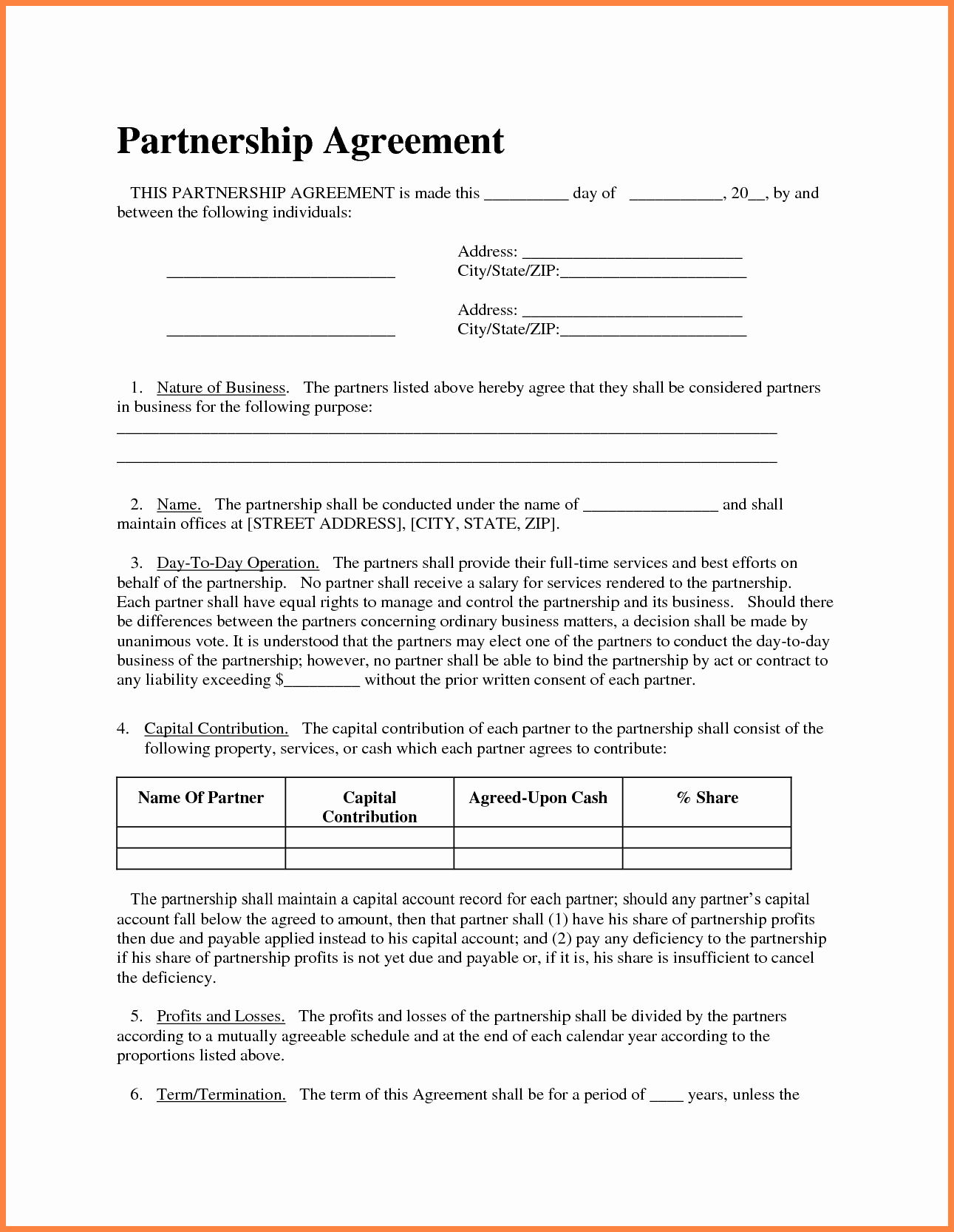Business Partnership Agreement Template Free Unique 4 Business Partnership Agreement Template