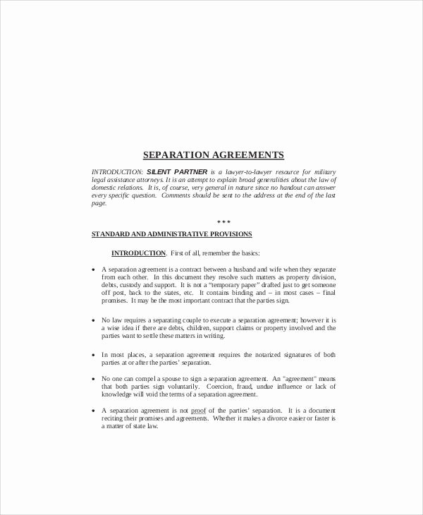Business Partnership Separation Agreement Template Elegant Sample Separation Agreement form 7 Examples In Word Pdf