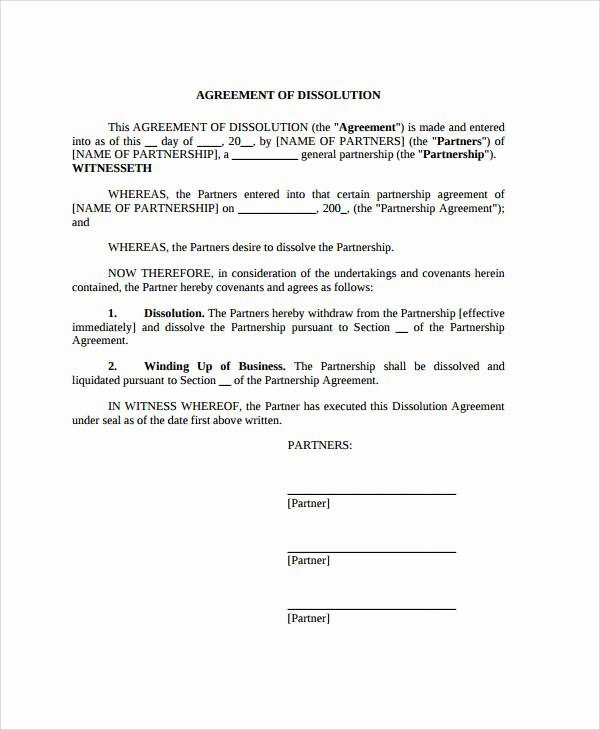 Business Partnership Separation Agreement Template Unique 11 Dissolution Agreement Examples Pdf Word