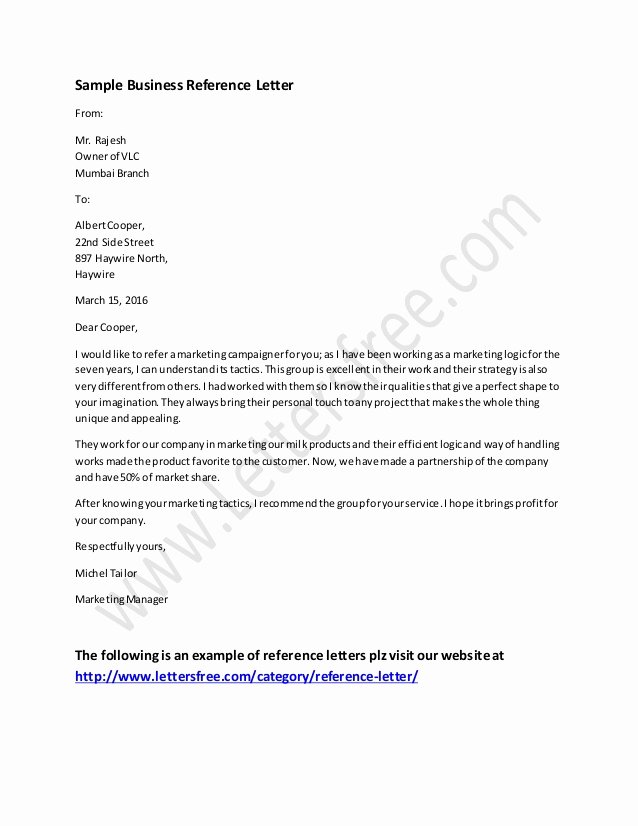 Business Reference Letter Template Luxury Business Reference Letter Example