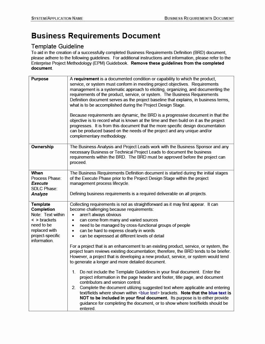Business Requirements Document Template Elegant Business Requirements Document Example