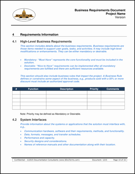 Business Requirements Document Template Excel New Sdlcforms Business Requirements Document