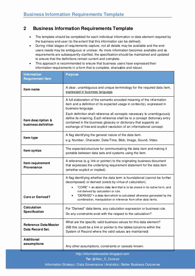 Business Requirements Document Template Fresh 03 Business Information Requirements Template