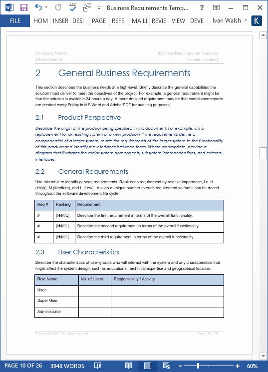 Business Requirements Document Template New Business Requirements Specification Template Ms Word