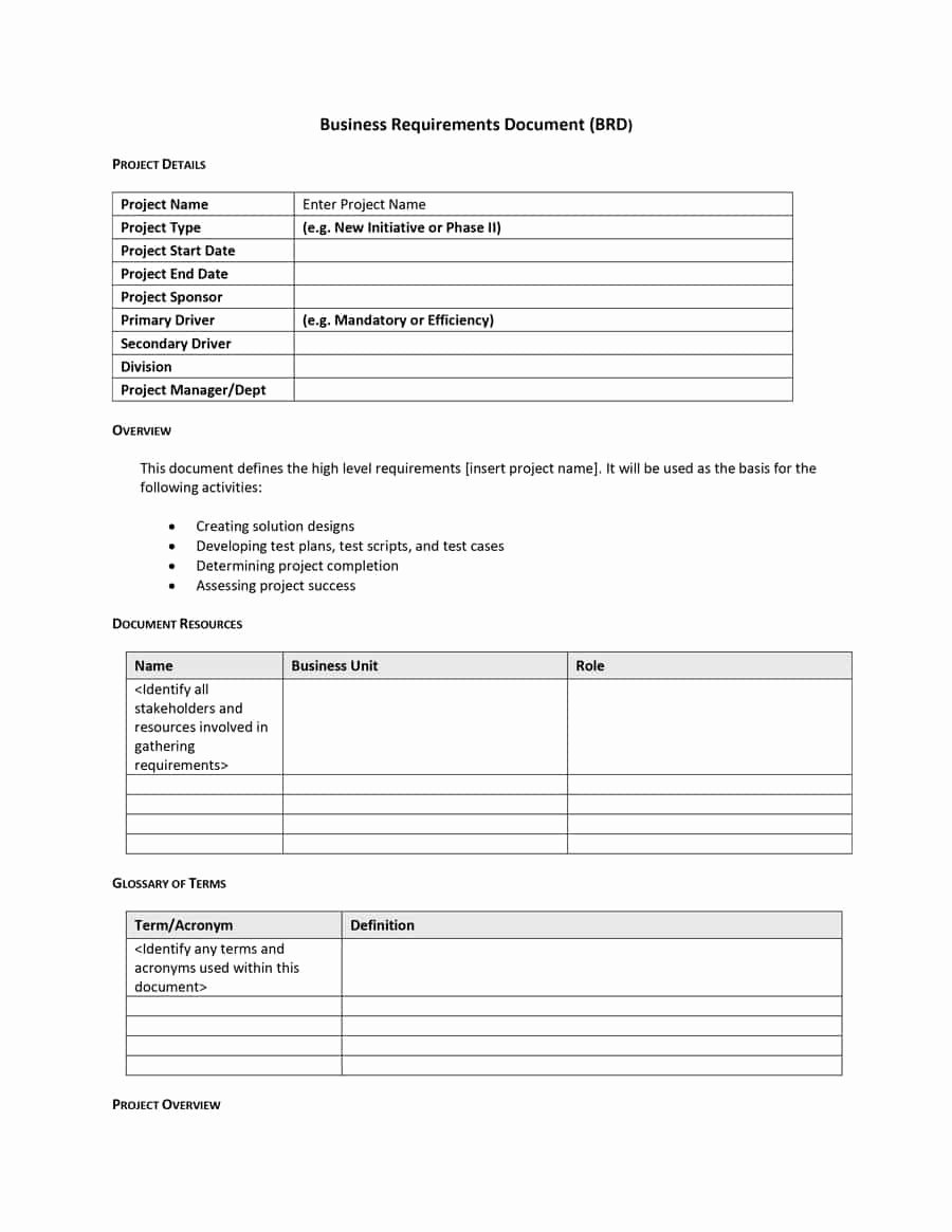 Business Requirements Document Template Unique 40 Simple Business Requirements Document Templates