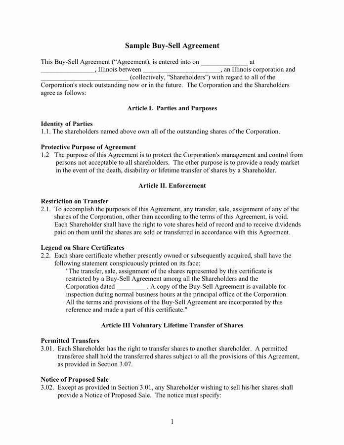 Buy Sell Agreement Template Awesome Sample Sell Agreement In Word and Pdf formats