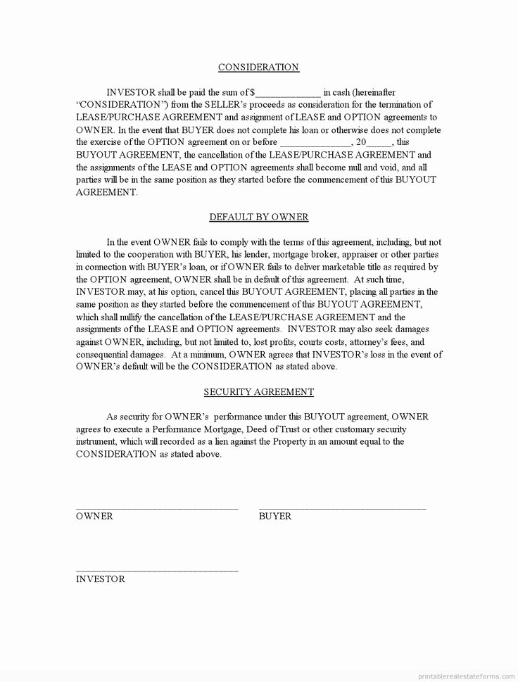 Buyout Agreement Template Free New Sample Printable Out Agreement 2 form