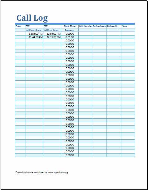 Call Log Template Excel Lovely Ms Excel Call Log Template