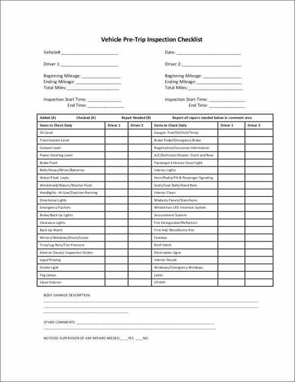 Car Inspection Checklist Template Awesome Free 21 Vehicle Checklist Samples &amp; Templates In Pdf