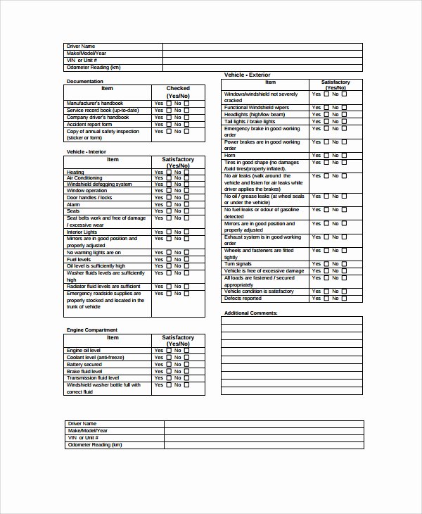 Car Inspection Checklist Template Fresh 28 Of Vehicle Inspection Log Template