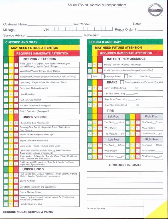 Car Inspection Checklist Template Fresh Multi Point Vehicle Inspection forms 2 Part Plain