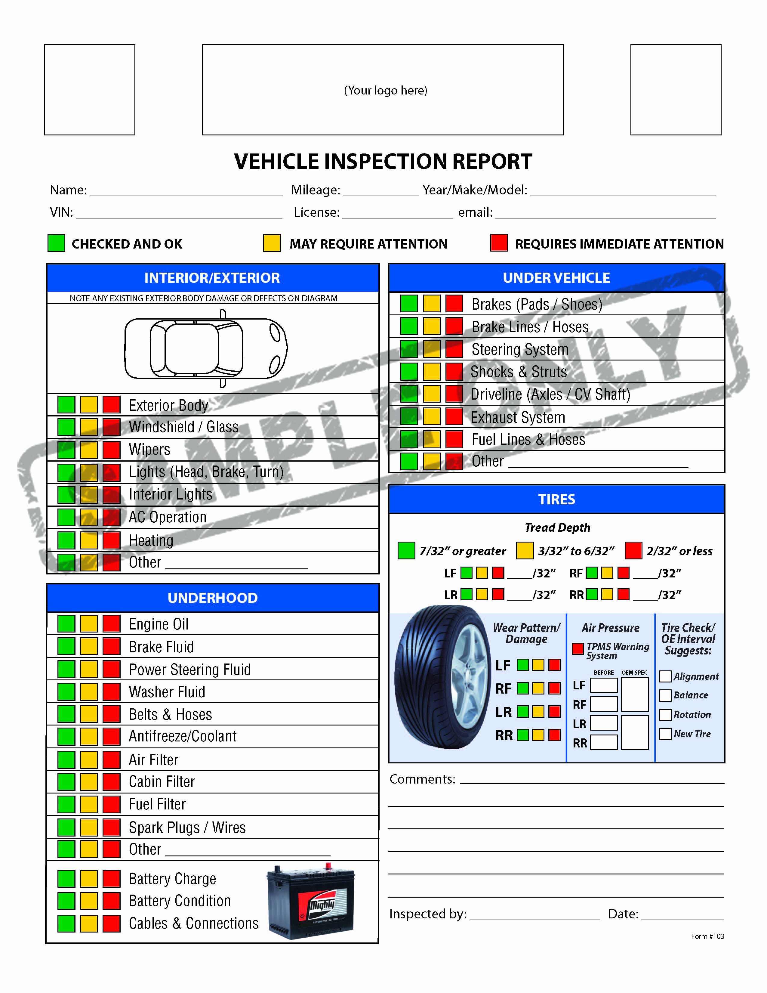 Car Inspection Checklist Template Unique Free form
