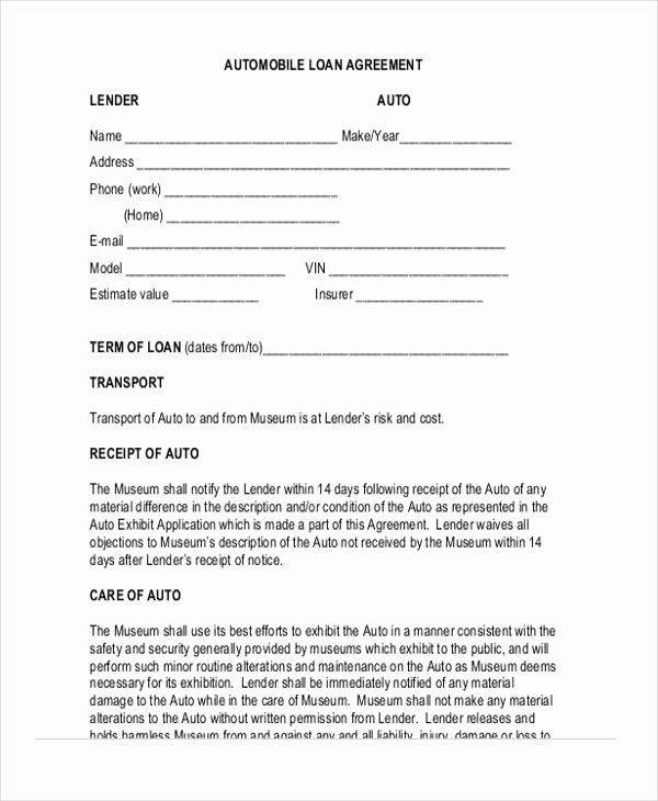 Car Loan Agreement Template Pdf New Car Loan Contract Template – Emmamcintyrephotography
