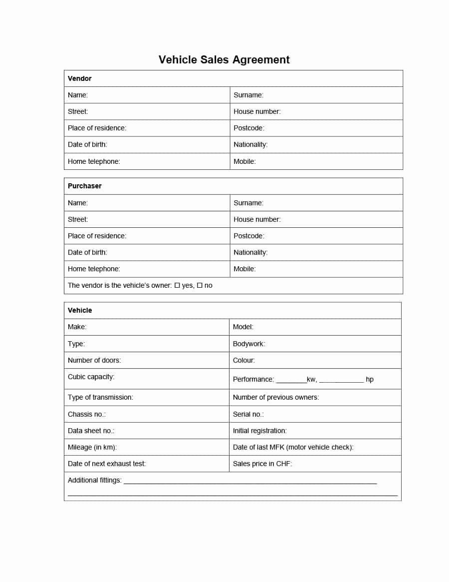 Car Purchase Agreement Template Lovely 42 Printable Vehicle Purchase Agreement Templates