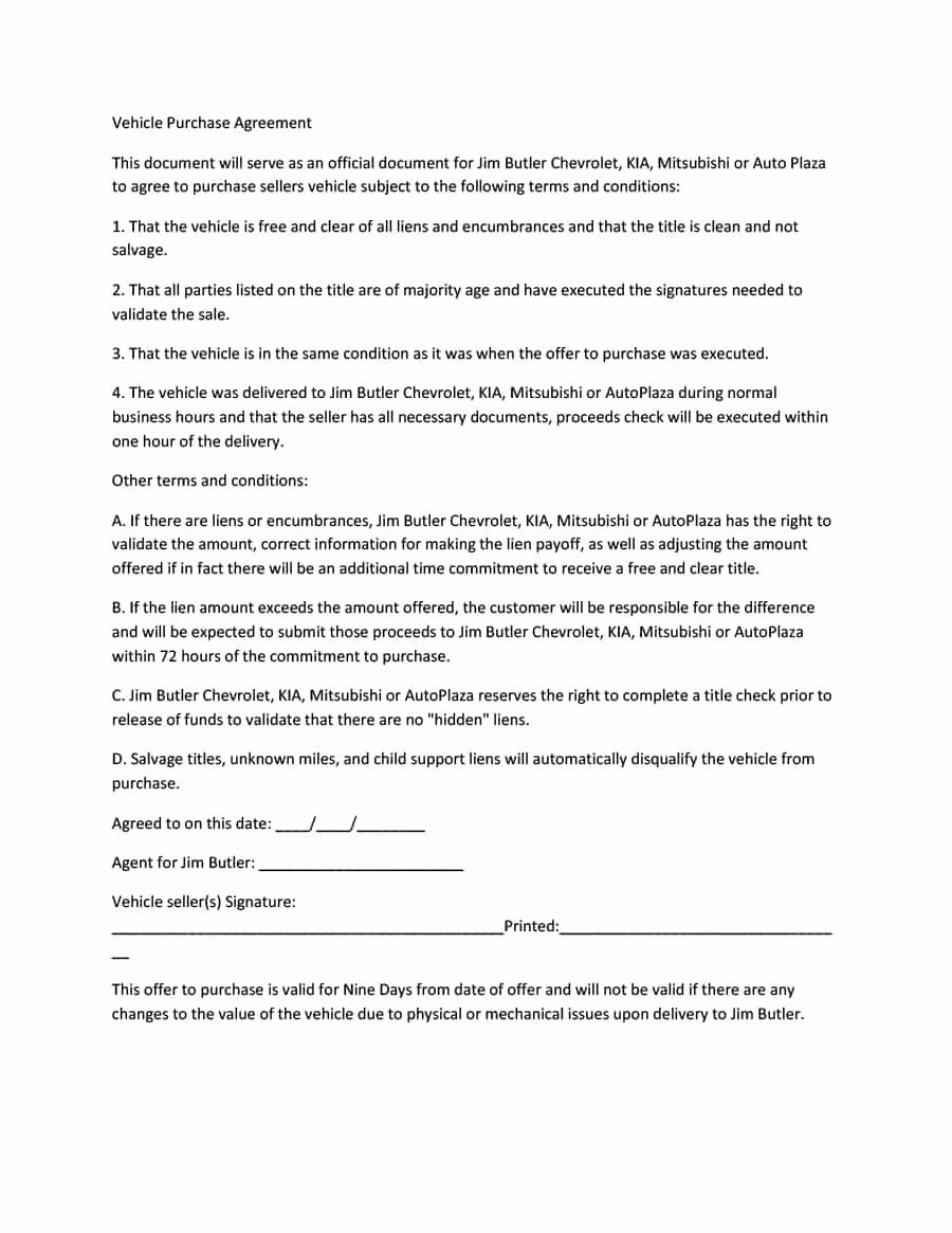 Car Purchase Agreement Template Lovely 42 Printable Vehicle Purchase Agreement Templates