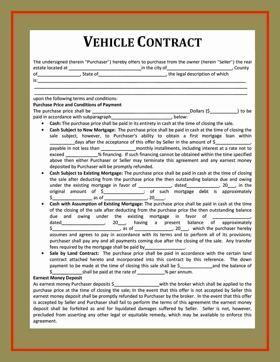 Car Purchase Agreement Template Luxury 42 Printable Vehicle Purchase Agreement Templates