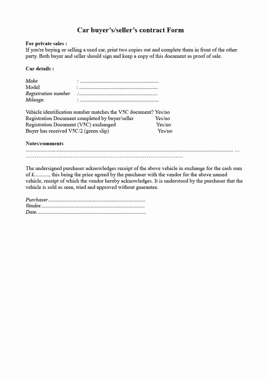 Car Purchase Agreement Template New 42 Printable Vehicle Purchase Agreement Templates