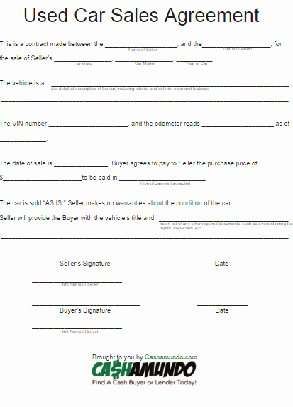 Car Purchase Agreement Template New Car Purchase Agreement