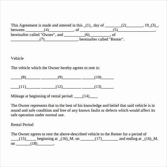 Car Rental Agreement Template Elegant Sample Car Rental Agreement 12 Documents In Pdf Word