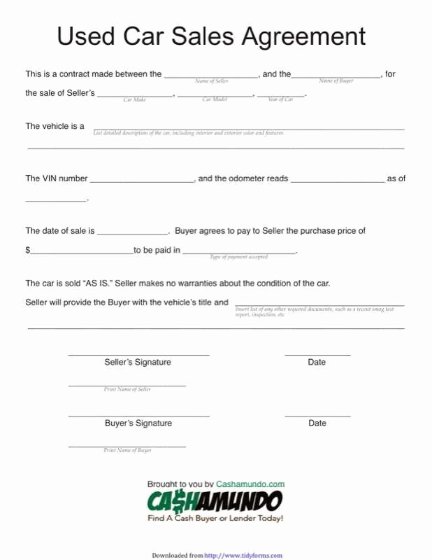 Car Sale Contract Template Best Of Vehicle Sale Agreement Last Car Purchase Agreement